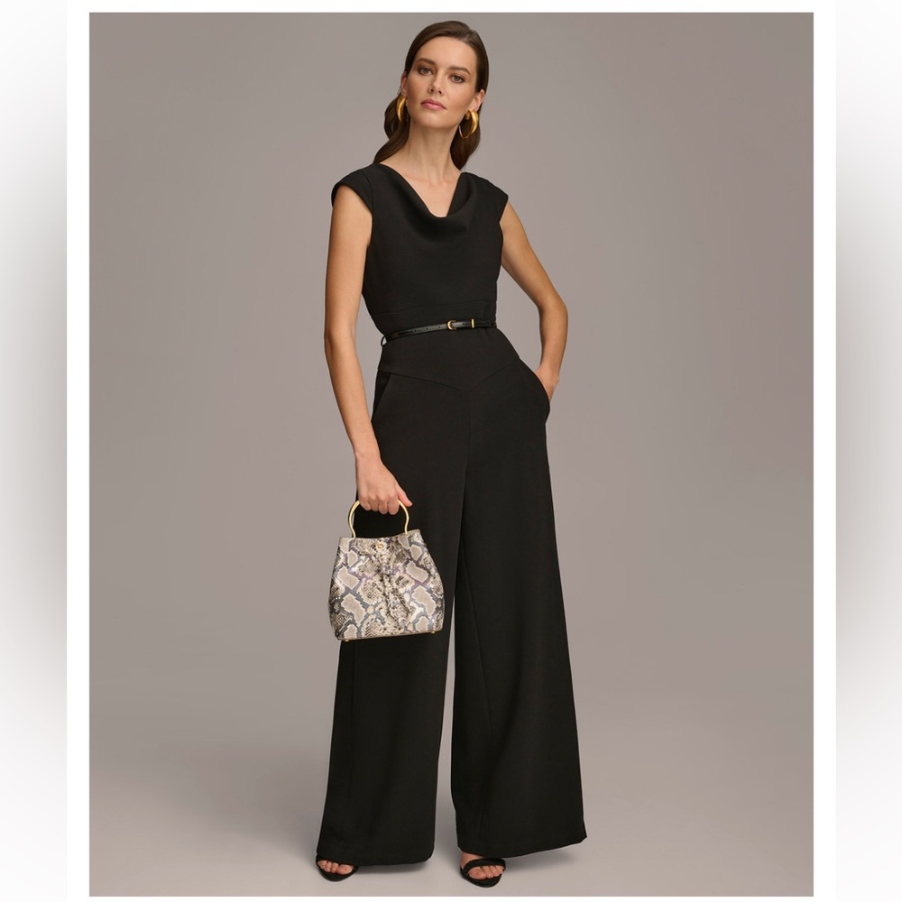 Donna Karan Women's Cowlneck Cap-Sleeve
Belted Jumpsuit